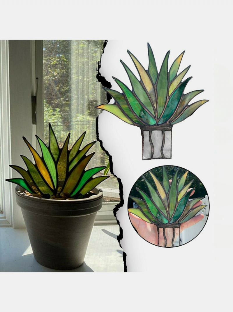 Ακρυλικό Suncatcher Stained Agave Aloe Potted Plant Flower Pot Garden Home Στολίδι