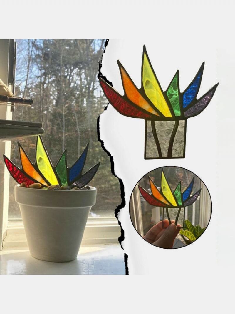 Ακρυλικό Suncatcher Stained Agave Aloe Potted Plant Flower Pot Garden Home Στολίδι