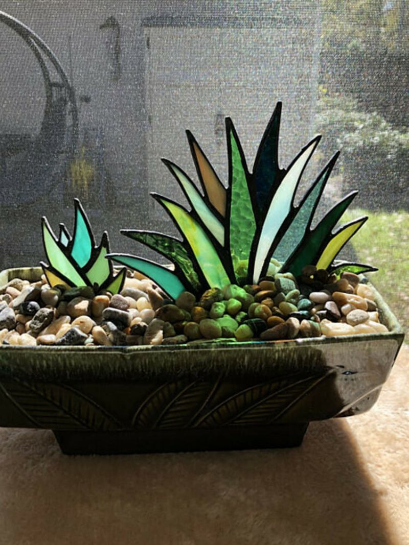 Ακρυλικό Suncatcher Stained Agave Aloe Potted Plant Flower Pot Garden Home Στολίδι