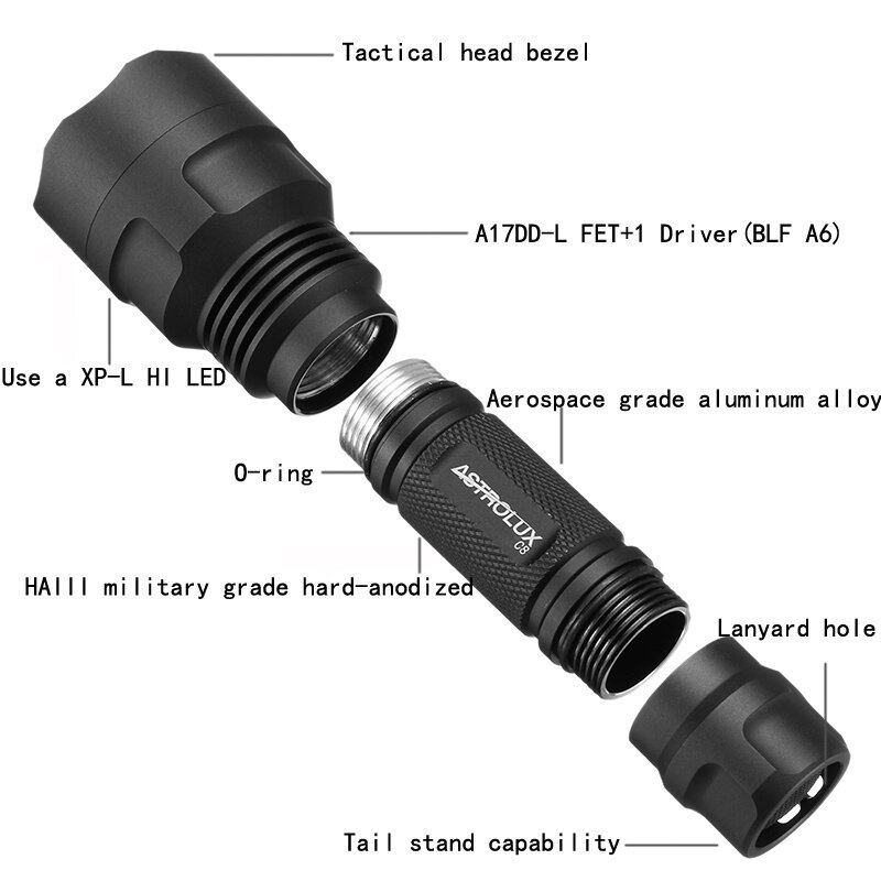 Astrolux C8 Xp-l Hi 1300lumens 7/4modes A6 Driver Tactical Edc Led Flashlight 18650 - 3a