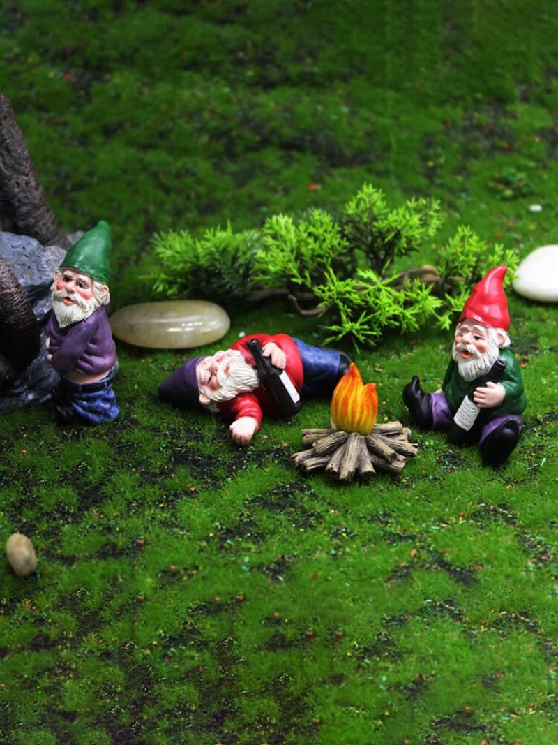 Dwarfs Funny Miniatures Fairy Garden Beeing Drunk Gnome Ξωτικά Στολίδια Χειροτεχνίας Εξωτερικής Ρητίνης Bonsai Διακόσμηση Κήπου