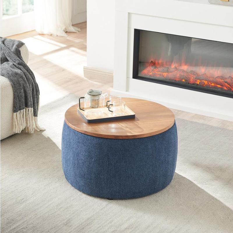 Round Storage Ottoman 2 Σε 1 Λειτουργία Ως Τελικό Τραπέζι Και Navy (25.5x25.5x14.5 Ίντσες)