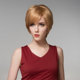 12 Χρώματα Short Strate Side Bang Human Hair Περούκα Virgin Remy Mono Top Capless