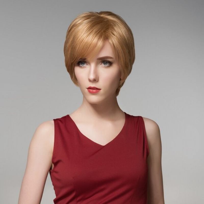 12 Χρώματα Short Strate Side Bang Human Hair Περούκα Virgin Remy Mono Top Capless