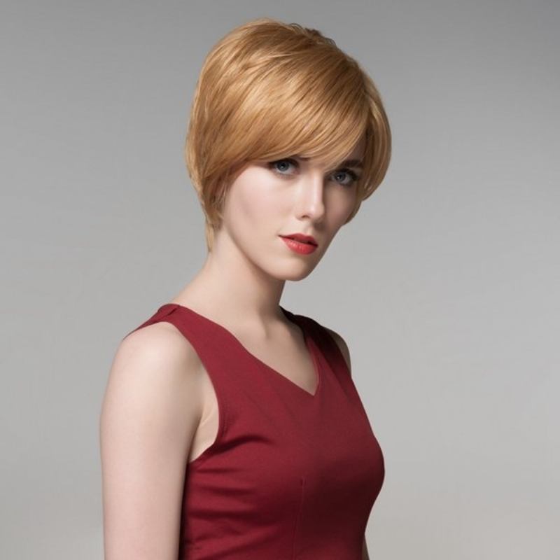 12 Χρώματα Short Strate Side Bang Human Hair Περούκα Virgin Remy Mono Top Capless