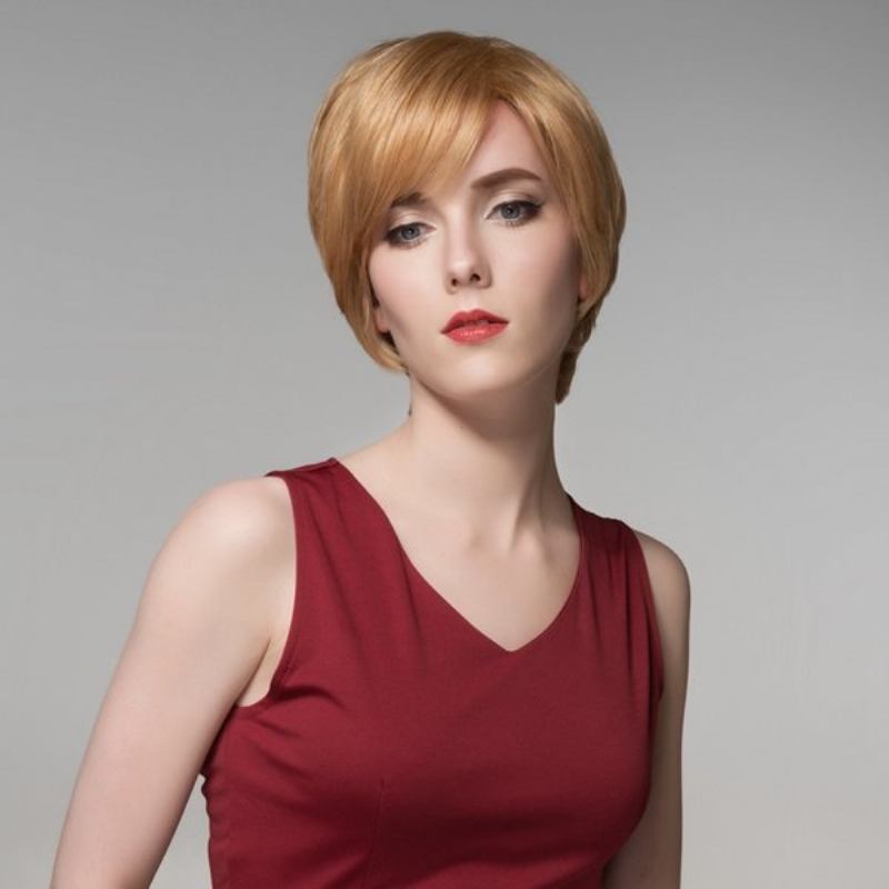 12 Χρώματα Short Strate Side Bang Human Hair Περούκα Virgin Remy Mono Top Capless