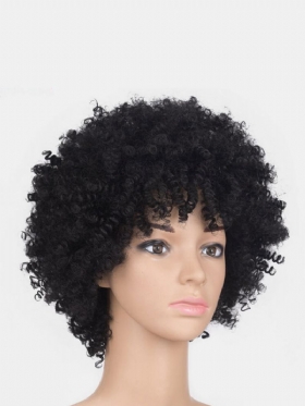 Αφρο Μαύρες Γυναίκες Με Κοντά Σγουρά Μαλλιά Αφράτο Εκρηκτικό Κεφάλι Περούκες Από Ίνες Υψηλής Θερμοκρασίας