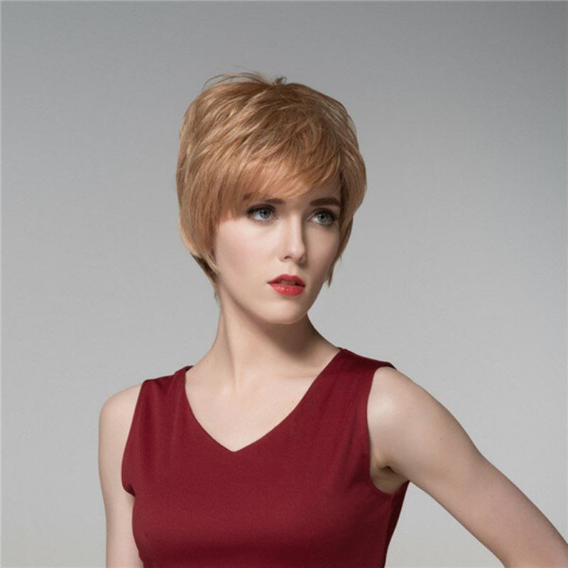 Lady Short Cool Straight Human Hair Περούκα Virgin Remy Mono Top Capless Side Bang 14 Χρώματα