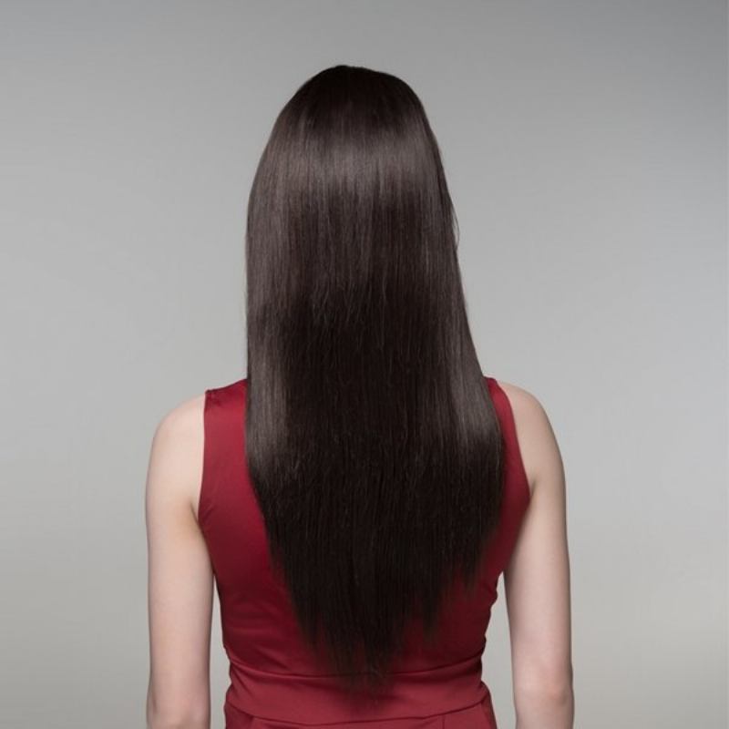 Straight Long Human Hair Side Bang Wig Virgin Remy Mono Top Capless 8 Χρώματα