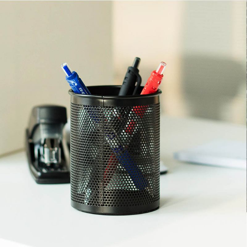 Creative Desktop Επιτραπέζιο Στυλό Organizer Μαύρο Στρογγυλό Πυκνό Μεταλλικό Συρμάτινο Δικτυωτό Μολυβοθήκη Σχολικά Είδη Γραφείου Κουτί Αποθήκευσης