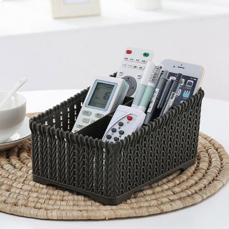 Rattan Desktop Storage Box Plastic Sundries Τηλεχειριστήριο Υπνοδωμάτιο Διπλής Σειράς Stationery Cosmetics Organizer