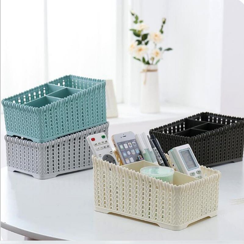 Rattan Desktop Storage Box Plastic Sundries Τηλεχειριστήριο Υπνοδωμάτιο Διπλής Σειράς Stationery Cosmetics Organizer