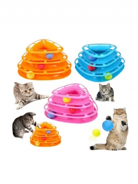 3colors Funny Cat Toy Tower With Balls Turntable Ball Kitty Plastic Play Interactive