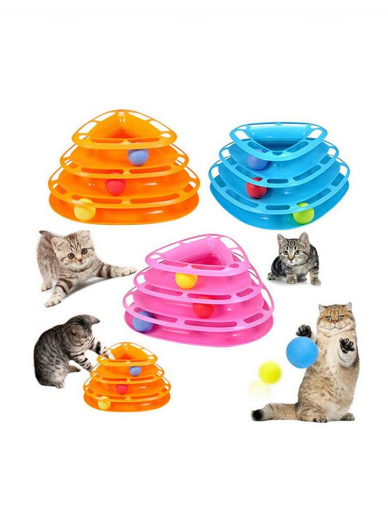 3colors Funny Cat Toy Tower With Balls Turntable Ball Kitty Plastic Play Interactive