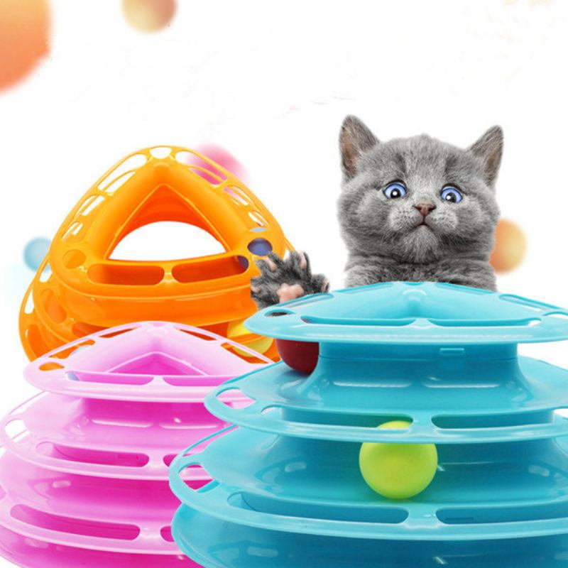 3colors Funny Cat Toy Tower With Balls Turntable Ball Kitty Plastic Play Interactive