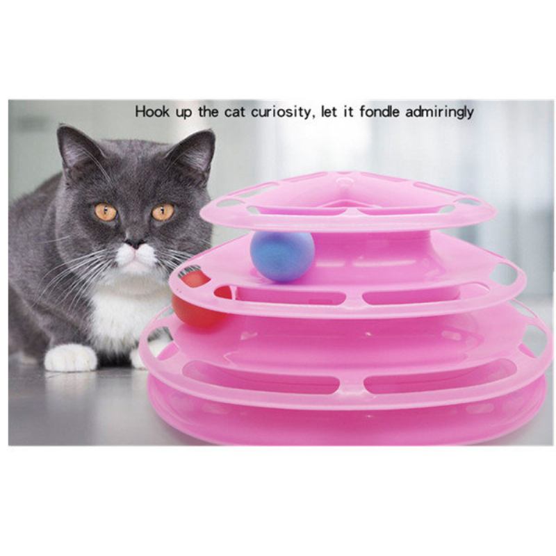 3colors Funny Cat Toy Tower With Balls Turntable Ball Kitty Plastic Play Interactive