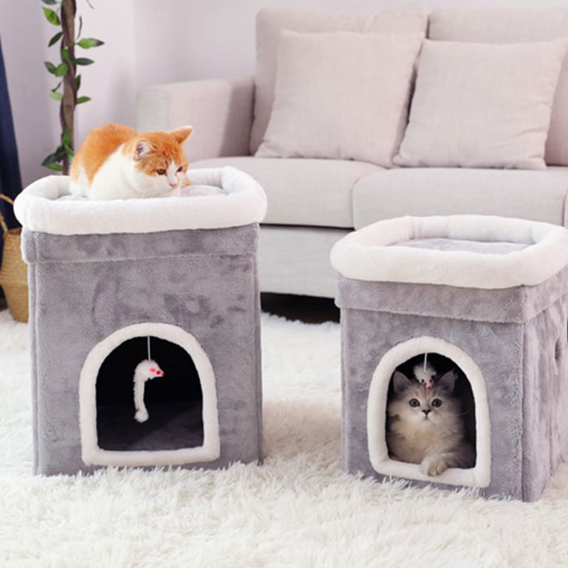 Cat House Υλικό Γούνας Κύβος Για Σπίτι Κατοικίδιων Για Γάτες Με Πτυσσόμενο Ποντίκι Φωλιά Γάτας Διπλών Στρωμάτων