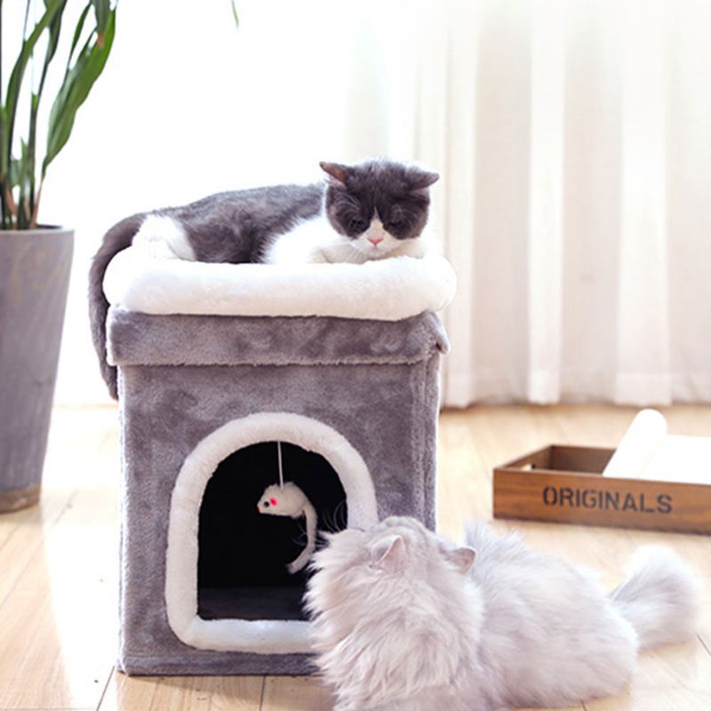 Cat House Υλικό Γούνας Κύβος Για Σπίτι Κατοικίδιων Για Γάτες Με Πτυσσόμενο Ποντίκι Φωλιά Γάτας Διπλών Στρωμάτων