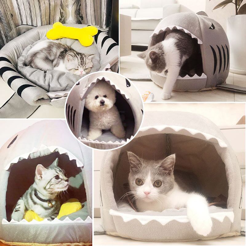 Cattery Σε Σχήμα Καρχαρία Four Seasons Warm Cat Nest Winter Εσωτερικά Κλειστά Κρεβάτια Για Γάτες