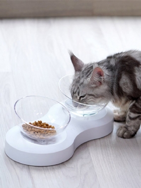 Ρυθμιζόμενο Μπολ Για Γάτες Σχεδιασμένο Για Για Κατοικίδια Ποτό Τροφής Για Λοξό Διαφανές Διπλό Για