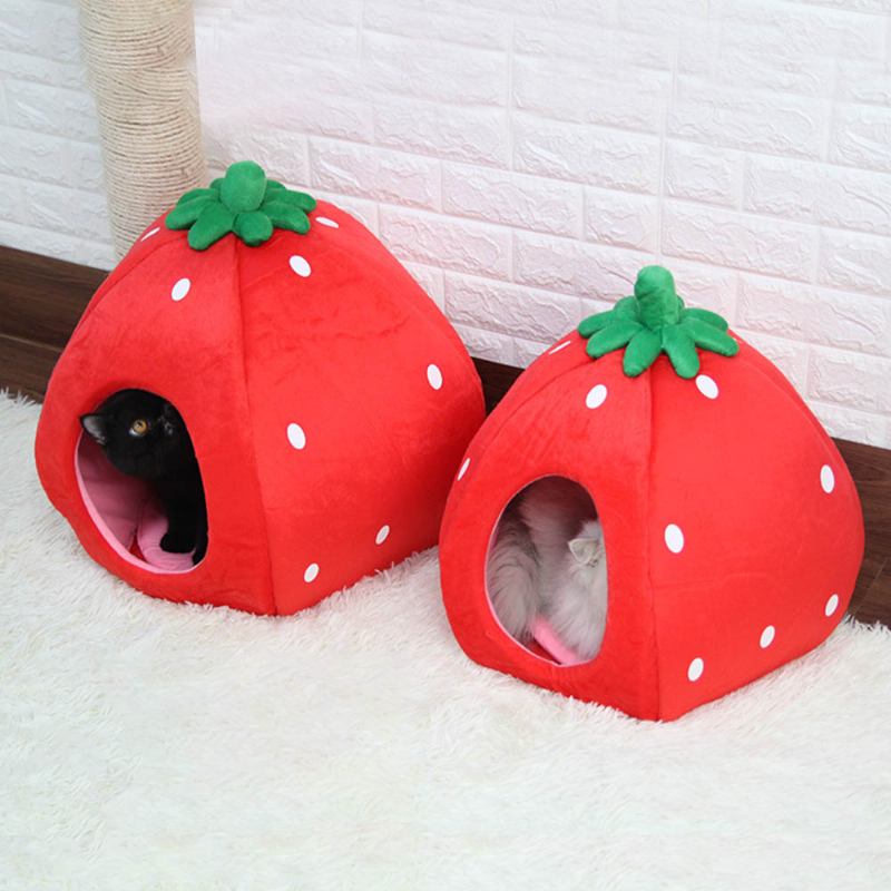 Strawberry Cat House Που Πλένεται Μαλακό Ανθεκτικό Αποσπώμενη Φωλιά Κατοικίδιων Φθινοπωρινή Χειμερινή Αξεσουάρ Για Κατοικίδια Παχύ Κρεβάτι Για