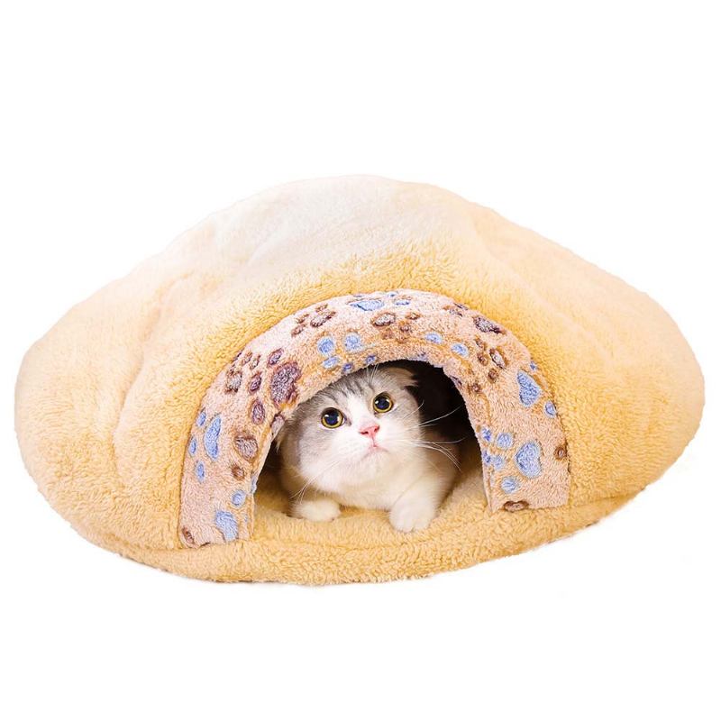 Super Soft Fabrics Cats House Ημι-κλειστή Φωλιά Γάτας Με Αντιολισθητικό Πλαστικό Σταγόνων Στο Κουμπί