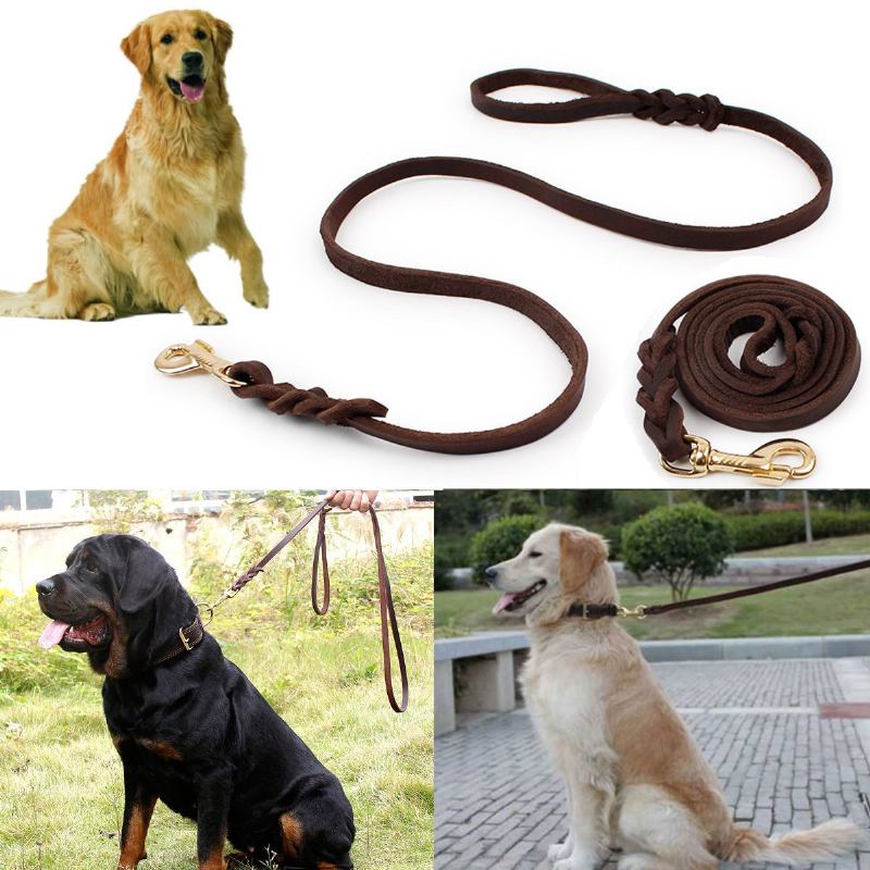 2m Long Leather Braided Pet Dog Training Leash Lead Rope Pet Dog Slip P-leash Walking