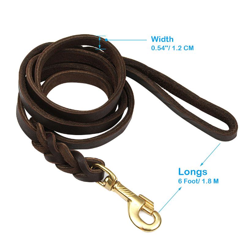 2m Long Leather Braided Pet Dog Training Leash Lead Rope Pet Dog Slip P-leash Walking