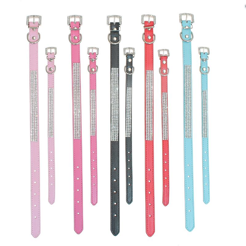 Στρας Diamante Crystal Band Pu Leather Bling Puppy Dog Collar Pet Pet Tag