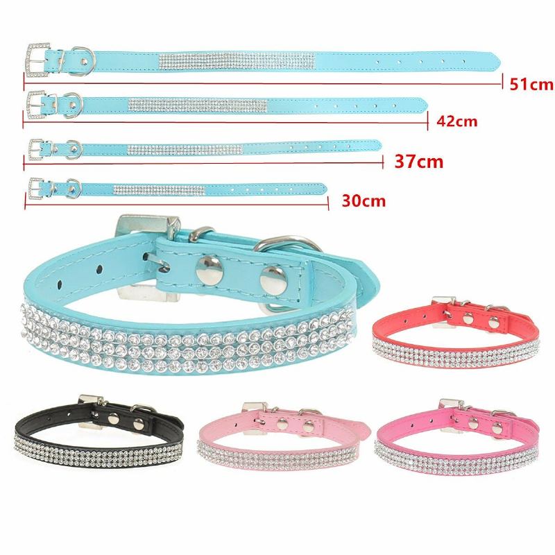 Στρας Diamante Crystal Band Pu Leather Bling Puppy Dog Collar Pet Pet Tag