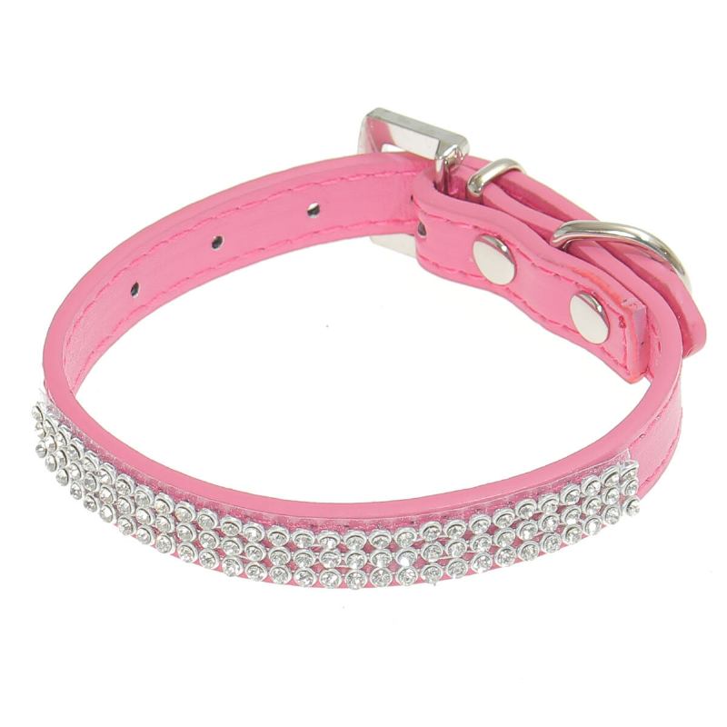 Στρας Diamante Crystal Band Pu Leather Bling Puppy Dog Collar Pet Pet Tag