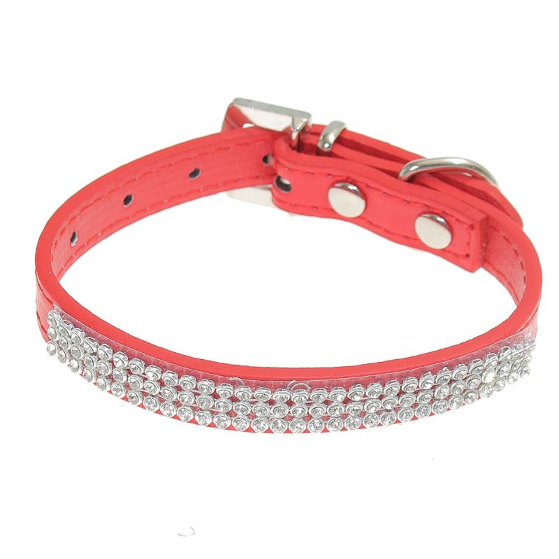 Στρας Diamante Crystal Band Pu Leather Bling Puppy Dog Collar Pet Pet Tag