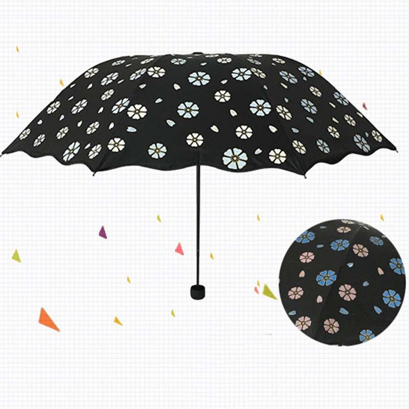 Creative Water Color Changing Umbrella Vinyl Tri-fold Sunshade Sun Anti-uv Sun