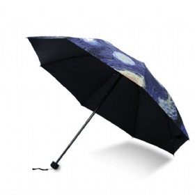 Lady's Multifunctional Outdoor Umbrella With Triple Fold Sun Block Of Van Gogh Painting Design