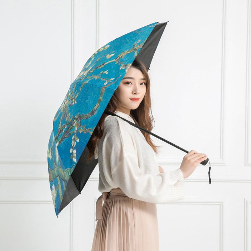 Lady's Multifunctional Outdoor Umbrella With Triple Fold Sun Block Of Van Gogh Painting Design