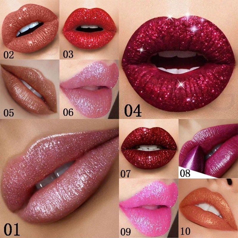 10 Χρώματα Diamond Magic Shiny Lipstick Αδιάβροχο Μακράς Διάρκειας Glitter Makeup