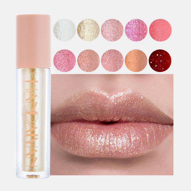 10 Χρώματα Glittering Lip Gloss Διαρκής Αδιάβροχο Αντικολλητικό Κύπελλο Diamond Pearlescent Lip Glaze