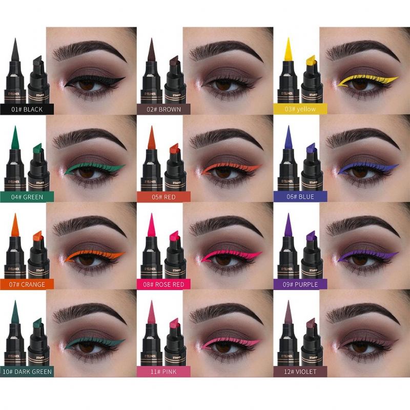 12 Χρώματα Double Head Eyeliner Pen Fluorescence Liquid Triangle Stamp Στυλό Μακιγιάζ Ματιών