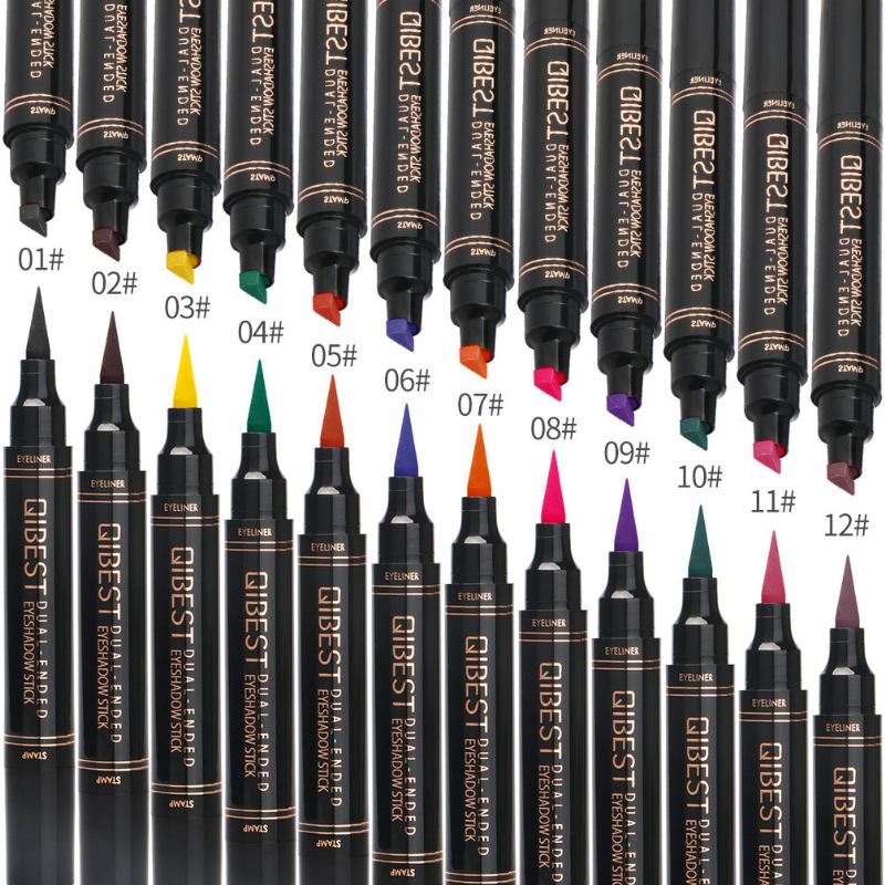 12 Χρώματα Double Head Eyeliner Pen Fluorescence Liquid Triangle Stamp Στυλό Μακιγιάζ Ματιών