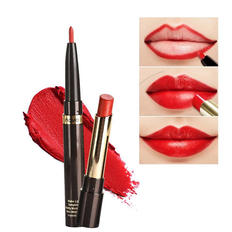 2 Σε 1 Double Head Lipstick Moisturizing Smooth Lip Stick Pen Μακράς Διαρκείας Lip Liner Lip Makeup