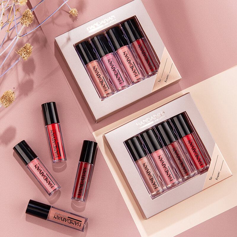 4 Τμχ Liquid Lip Gloss Set Natural Moisturizer Αδιάβροχο Αντικολλητικό Κύπελλο Matte Mirror Lip Glaze Kit