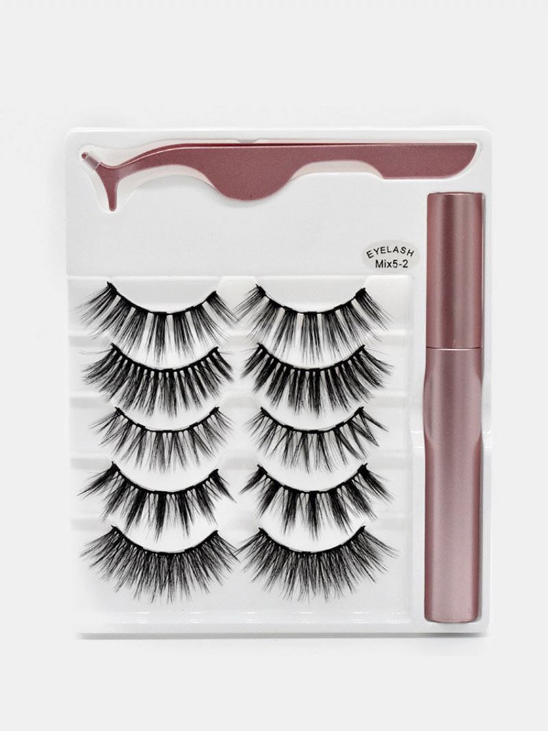 5 Pairs Magnetic False Eyelashes Liquid Eyeliner Set Magnets Natural Extension Μαγνητικό Μακιγιάζ Διαρκείας