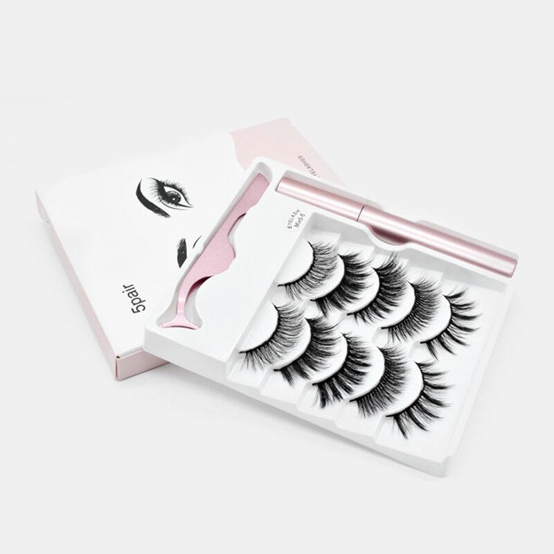 5 Pairs Magnetic False Eyelashes Liquid Eyeliner Set Magnets Natural Extension Μαγνητικό Μακιγιάζ Διαρκείας