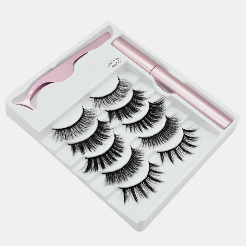 5 Pairs Magnetic False Eyelashes Liquid Eyeliner Set Magnets Natural Extension Μαγνητικό Μακιγιάζ Διαρκείας