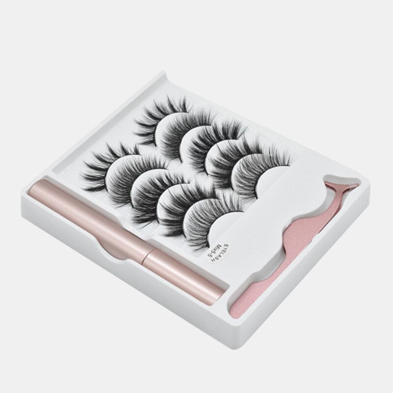 5 Pairs Magnetic False Eyelashes Liquid Eyeliner Set Magnets Natural Extension Μαγνητικό Μακιγιάζ Διαρκείας