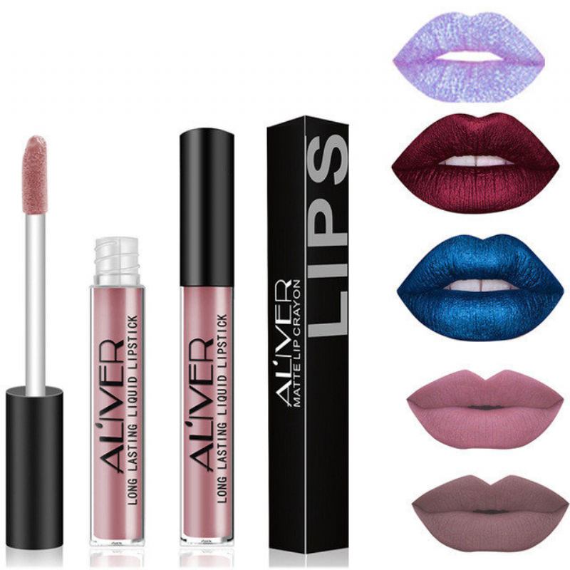 Aliver Matte Liquid Lipstick Metallic Lip Gloss Cosmetic Αδιάβροχο Μακράς Διαρκείας Nude Pigments Lips