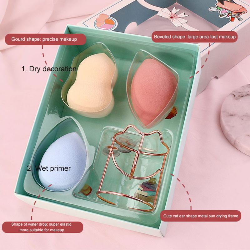 Cosmetic Sponge Egg Dry And Wet Gourd Puff Egg With Egg Ράφι 3τμχ Κουτί Δώρου