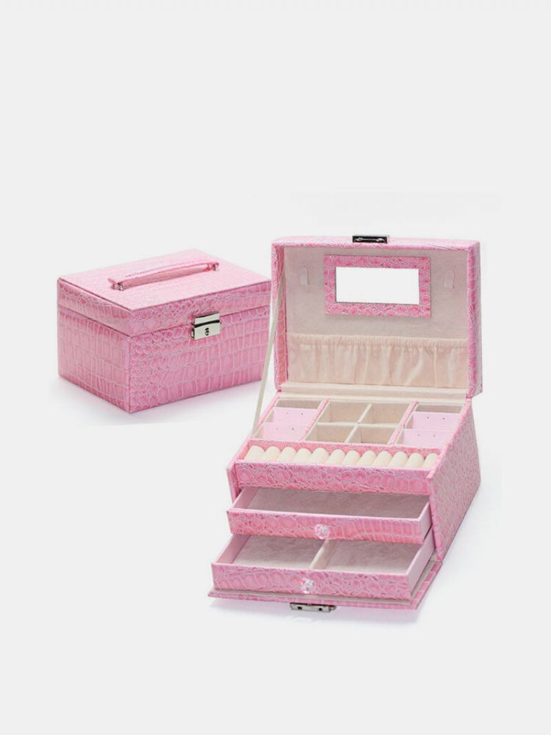 Δερμάτινα Κοσμήματα Storage Organizer 3 Layers Cosmetic Container Diy Portable Gift Box