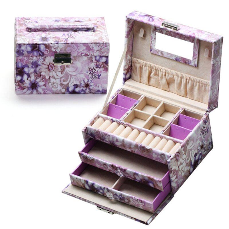 Δερμάτινα Κοσμήματα Storage Organizer 3 Layers Cosmetic Container Diy Portable Gift Box