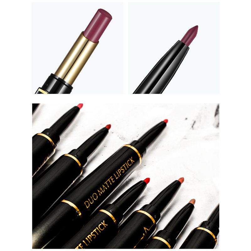 Double Head Πολύχρωμο Lipstick Lip Liner Στυλό Μακράς Διαρκείας Ενυδατικό Lip Stick Pen Lip Makeup